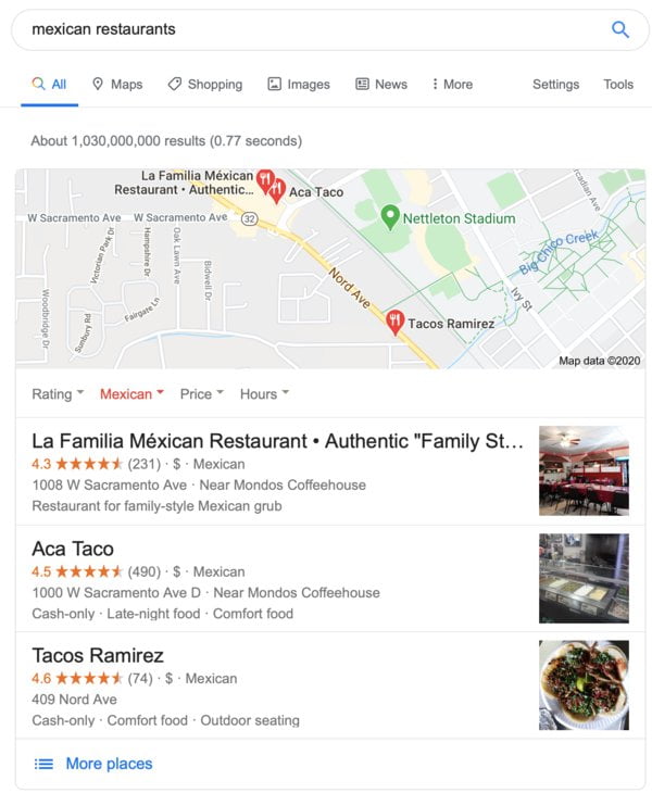 Local search for Mexican restaurants